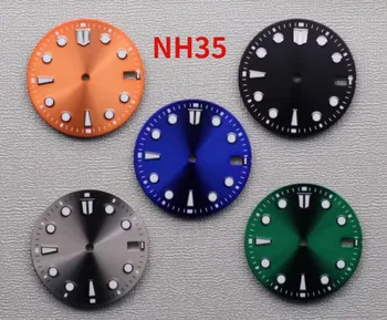 Циферблат NH35 Оранжевый, Светло-серый, Зеленый, Синий, Черный Зеленый Светящийся Циферблат 28,5 мм Подходит Для Аксессуаров Для Часов С механизмом NH35 /NH36 / 4R / 6R