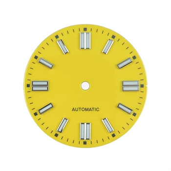 Циферблаты часов 28,5 мм желтого цвета для механизма NH35 NH38 Без даты с BGW9 Lume 6EJl1PCQ
