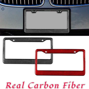 Черно-красная рамка номерного знака из настоящего углеродного волокна Jdm Racing Для всех моделей автомобилей США Канада Автоаксессуары