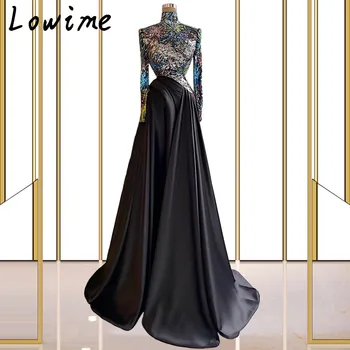 Черные вечерние платья Русалки с высоким воротом, платья для выпускного вечера с длинным рукавом, женское вечернее платье Robe De Soiree 2021