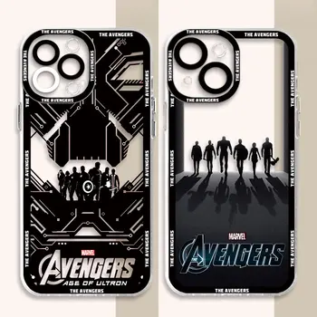 Чехол для Apple iPhone 11 14 Pro X XS SE 13 Pro Max 7 6s 15 Plus 12 Mini XR 8 Прозрачный Силиконовый Чехол Marvel Avengers Alliance Cover