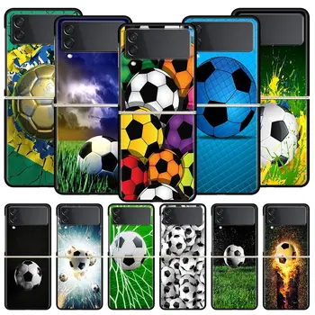 Чехол для телефона Samsung Galaxy Z Flip 3 4 5G Складной чехол для мобильного телефона, жесткий чехол для ПК, черная защитная крышка, футбольный мяч, футбольное поле