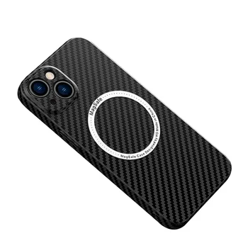 Чехол с магнитной текстурой из углеродного волокна для iPhone 12 14 13 11 15 Pro Max, ударопрочный роскошный жесткий чехол для телефона из ПК для iphone 15 case
