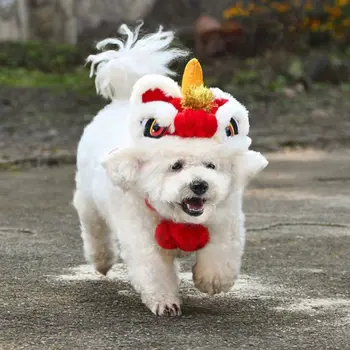 Шляпа для танца со львом в китайском стиле, мягкая теплая Новогодняя шляпа со львом для домашних животных, Плюшевая / полиэфирная шляпа для собак, львов, кошек