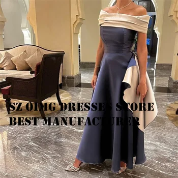 Элегантное платье для выпускного вечера OIMGS с открытыми плечами, длина до пола, креп-атлас, без спинки, синие арабские женские вечерние платья, вечернее платье для вечеринки