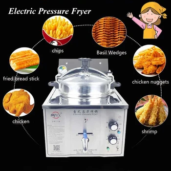 Электрическая фритюрница высокого давления объемом 15 л, стальная коммерческая машина для приготовления курицы, утки, рыбы, мяса, овощных чипсов