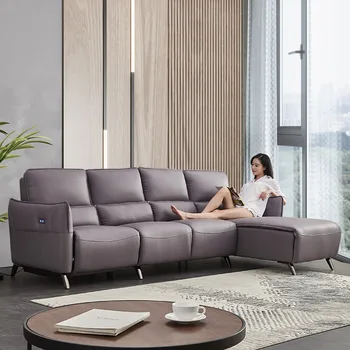 Электрический диван с откидывающейся спинкой и другим функциональным классом для маленькой гостиной, итальянский легкий роскошный простой угловой кожаный диван