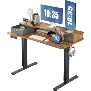 Электрический письменный стол с двойным выдвижным ящиком - 48 X 24 дюйма Регулируемая высота Стол для сидения с полкой для хранения Бесплатно