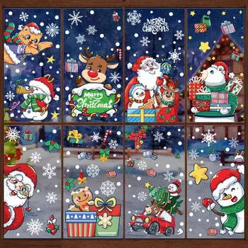 Электростатическая наклейка без клея, праздничные рождественские наклейки на окна, Санта-Клаус, снеговик, Лось, узоры для домашнего декора на Рождество