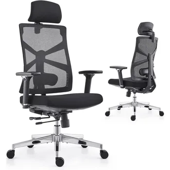 Эргономичный офисный стул HOLLUDLE с адаптивной спинкой, компьютерный стол с высокой спинкой (черный цвет / белый) опционально