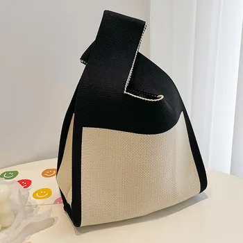 Японская вязаная женская сумка, темпераментная тканая сумочка, женская мини-сумка на запястье с узлом, чехол для ключей, телефона, портативный легкий кошелек
