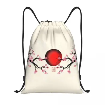 Японская Сакура Цветет Сакурой С красным Восходящим Солнцем Сумка на шнурке Портативный спортивный рюкзак для спортзала Рюкзаки для покупок цветов