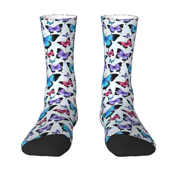 Яркие носки с рисунком бабочки, мужские Женские теплые забавные носки для экипажа